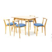 Стол Сканди 120 натур со стульями Франк натур рогожка синий