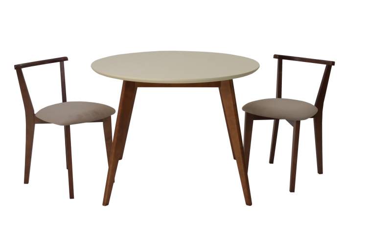 Стол Сканди К 90 орех/слоновая кость со стульями Франк орех велюр бежевый