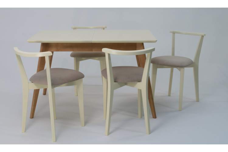 Стол Сканди 120 натур/слоновая кость со стульями Франк слоновая кость велюр бежевый-1