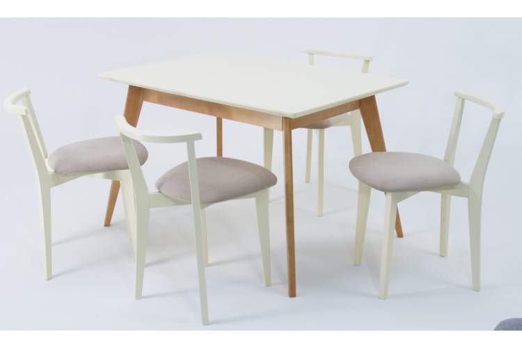 Стол Сканди 120 натур/слоновая кость со стульями Франк слоновая кость велюр бежевый