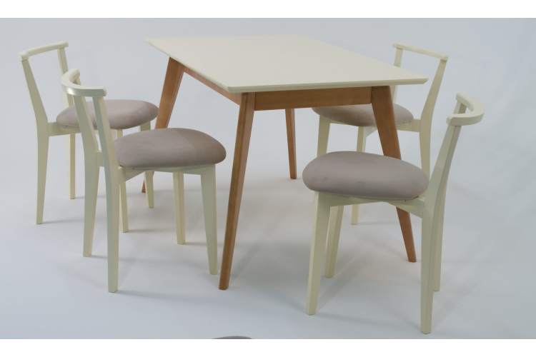 Стол Сканди 120 натур/слоновая кость со стульями Франк слоновая кость велюр бежевый-4