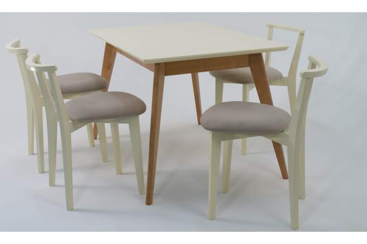 Стол Сканди 120 натур/слоновая кость со стульями Франк слоновая кость велюр бежевый-5