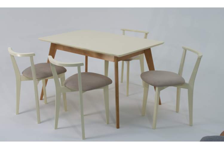 Стол Сканди 120 натур/слоновая кость со стульями Франк слоновая кость велюр бежевый-6