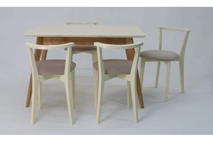 Стол Сканди 120 натур/слоновая кость со стульями Франк слоновая кость велюр бежевый-3