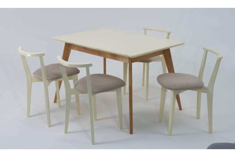 Стол Сканди 120 натур/слоновая кость со стульями Франк слоновая кость велюр бежевый-2