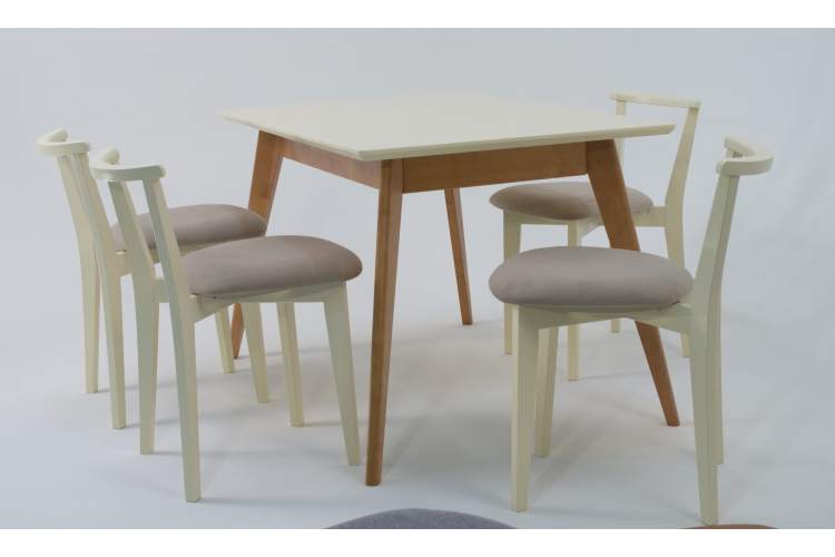 Стол Сканди 120 натур/слоновая кость со стульями Франк слоновая кость велюр бежевый-7