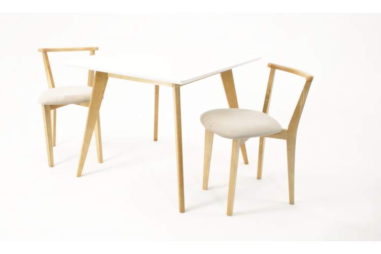 Стол Сканди М 90 натур/слоновая кость со стульями Франк натур велюр бежевый-1