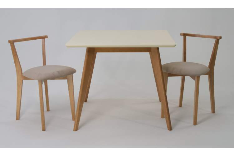 Стол Сканди М 90 натур/слоновая кость со стульями Франк натур велюр бежевый-4