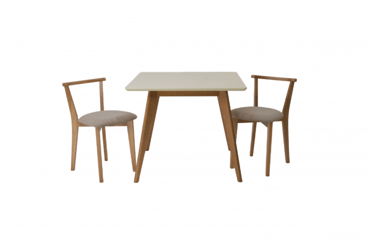 Стол Сканди М 90 натур/слоновая кость со стульями Франк натур велюр бежевый