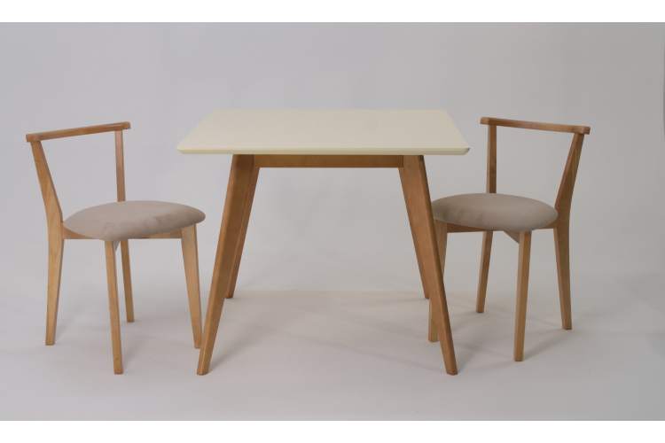 Стол Сканди М 90 натур/слоновая кость со стульями Франк натур велюр бежевый-3