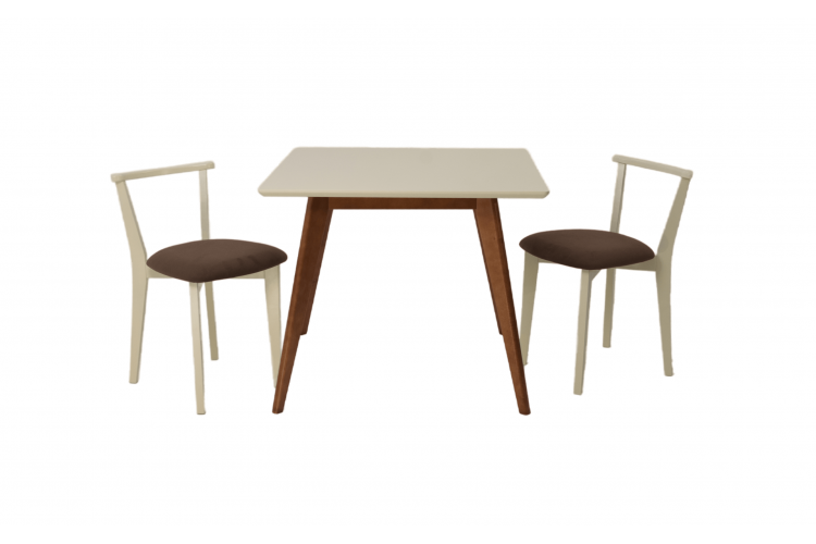 Стол Сканди М 90 орех/слоновая кость со стульями Франк слоновая кость велюр коричневый