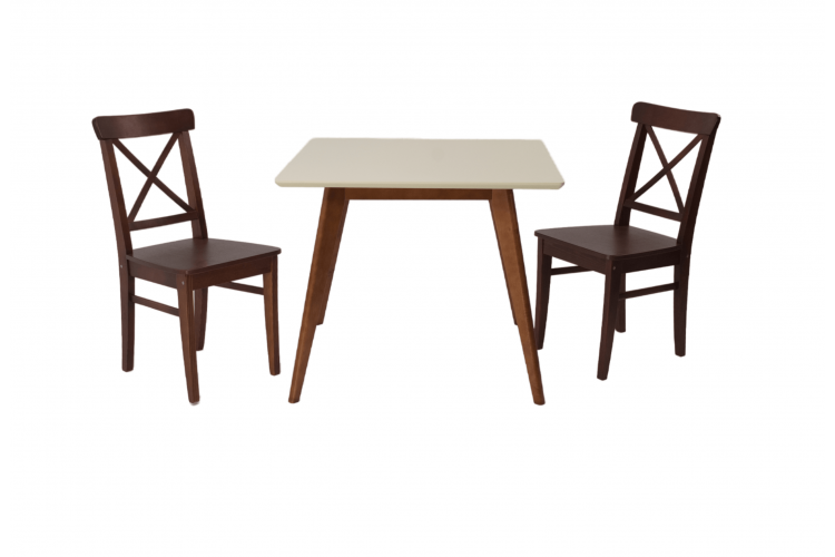 Стол Сканди М 90 орех/слоновая кость со стульями Ингольф орех