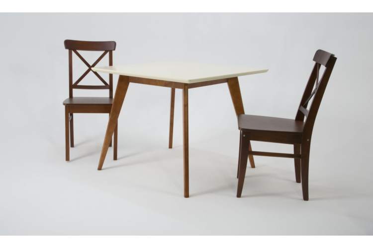Стол Сканди М 90 орех/слоновая кость со стульями Ингольф орех-1
