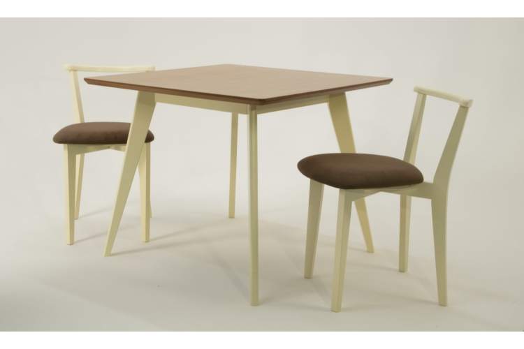 Стол Сканди М 100 слоновая кость/натур со стульями Франк слоновая кость велюр коричневый-1