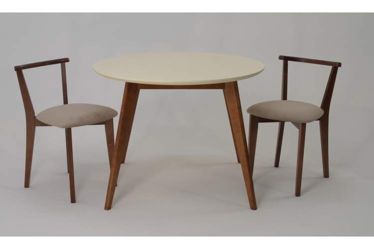 Стол Сканди К 100 орех/слоновая кость со стульями Франк орех велюр бежевый-2