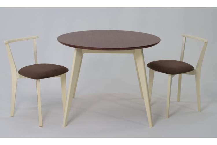 Стол Сканди К 90 слоновая кость/орех со стульями Франк слоновая кость велюр коричневый-2