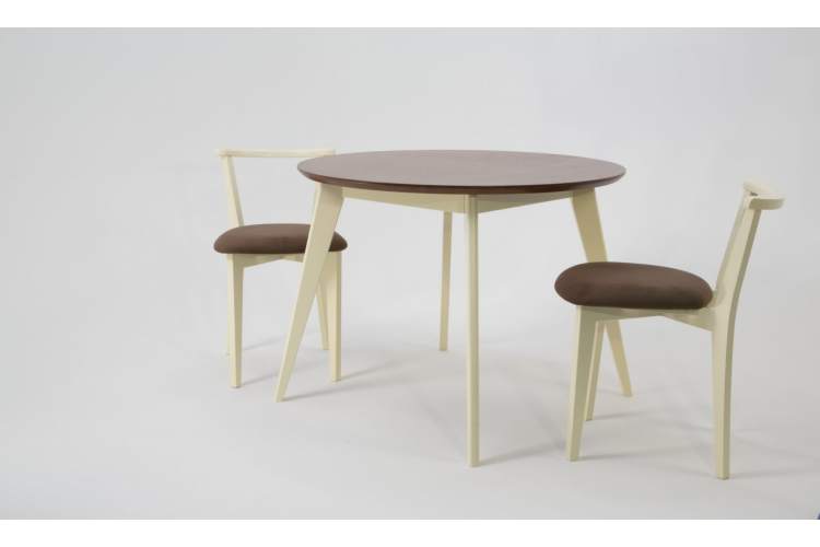Стол Сканди К 90 слоновая кость/орех со стульями Франк слоновая кость велюр коричневый-1