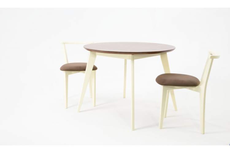 Стол Сканди К 90 слоновая кость/орех со стульями Франк слоновая кость велюр коричневый