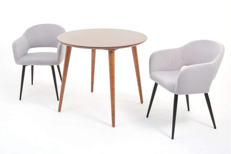 Стол Монте К 90 орех с креслами Пичч велюр серый