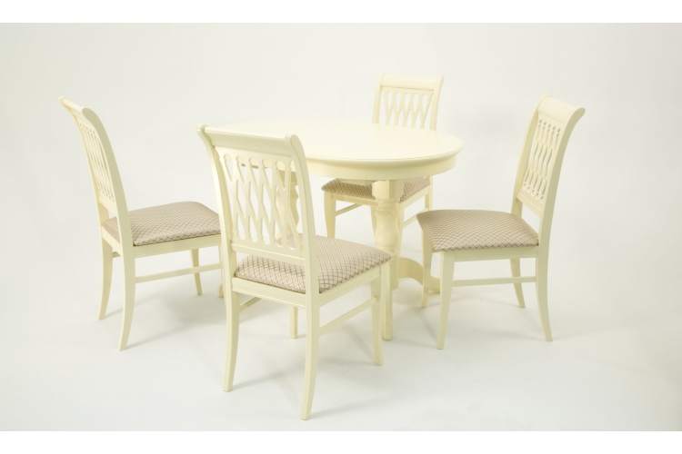 Обеденная группа стол Бизе со стульями Рич,слоновая кость, ромб бежевый-2