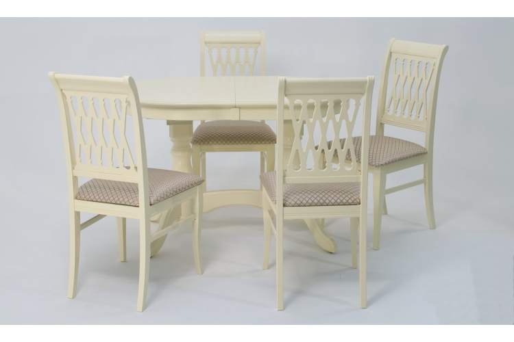 Обеденная группа стол Бизе со стульями Рич,слоновая кость, ромб бежевый-1