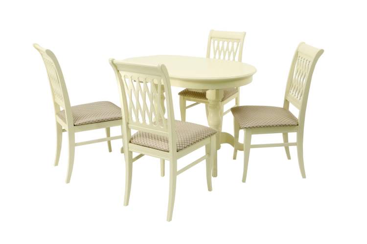 Обеденная группа стол Бизе со стульями Рич,слоновая кость, ромб бежевый