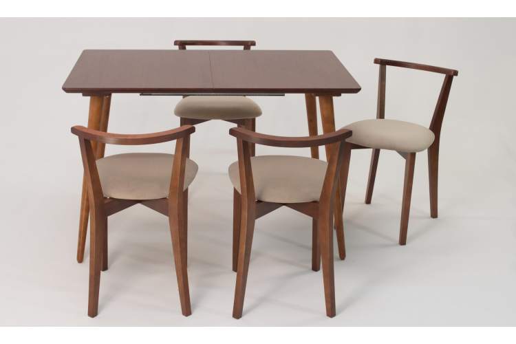 Стол Монте 120 орех со стульями Франк Орех велюр бежевый-3