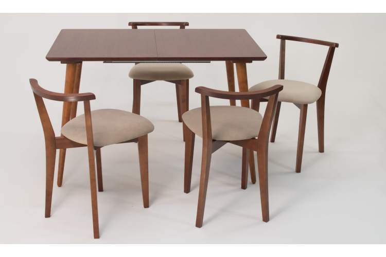 Стол Монте 120 орех со стульями Франк Орех велюр бежевый-1