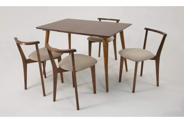 Стол Монте 120 орех со стульями Франк Орех велюр бежевый-2