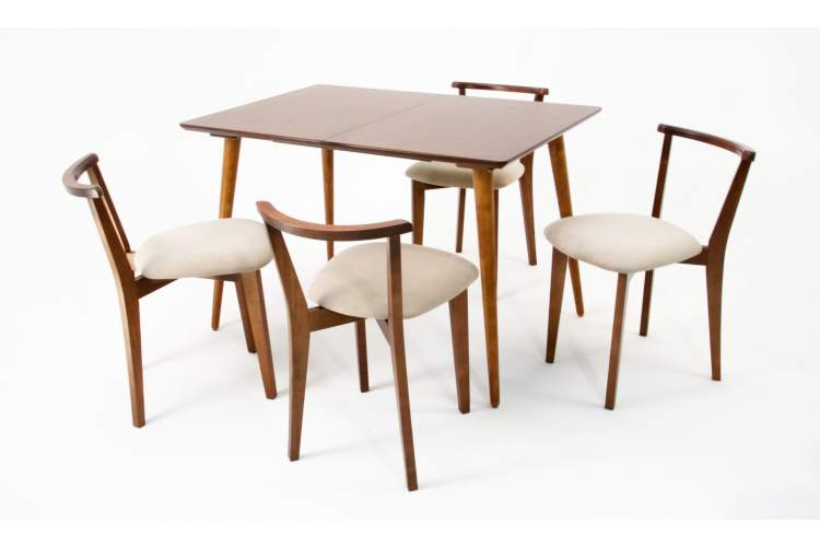 Стол Монте 120 орех со стульями Франк Орех велюр бежевый