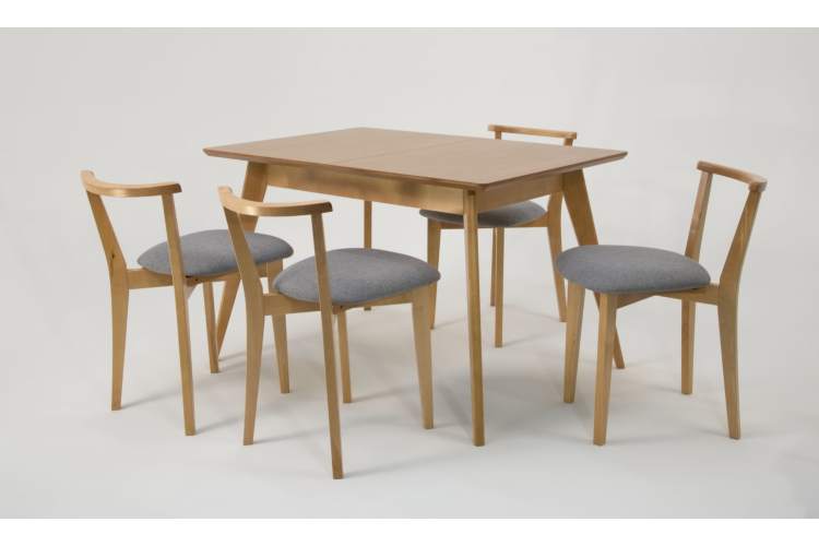 Стол Сканди 120 натур со стульями Франк натур рогожка серый-2