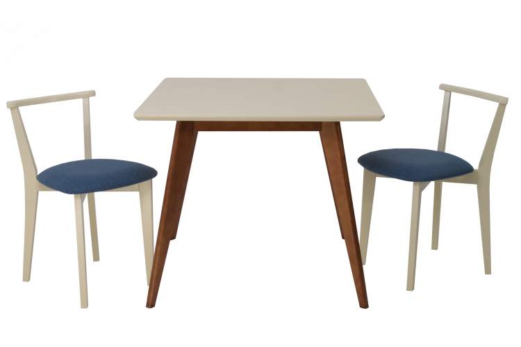 Стол Сканди М 90 орех/слоновая кость со стульями Франк слоновая кость рогожка синий