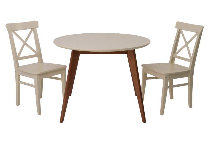 Стол Сканди К 90 орех/слоновая кость со стульями Ингольф слоновая кость