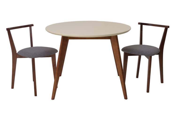 Стол Сканди К 90 орех/слоновая кость со стульями Франк орех рогожка серый