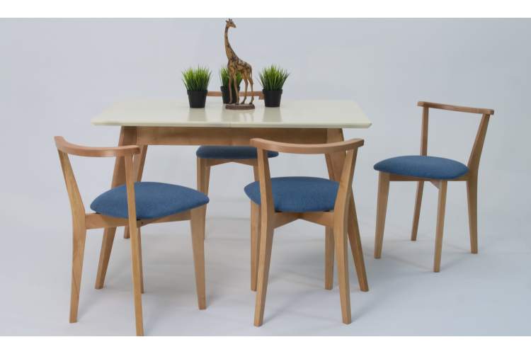 Стол Сканди 120 натур/слоновая кость со стульями Франк натур рогожка синий-1