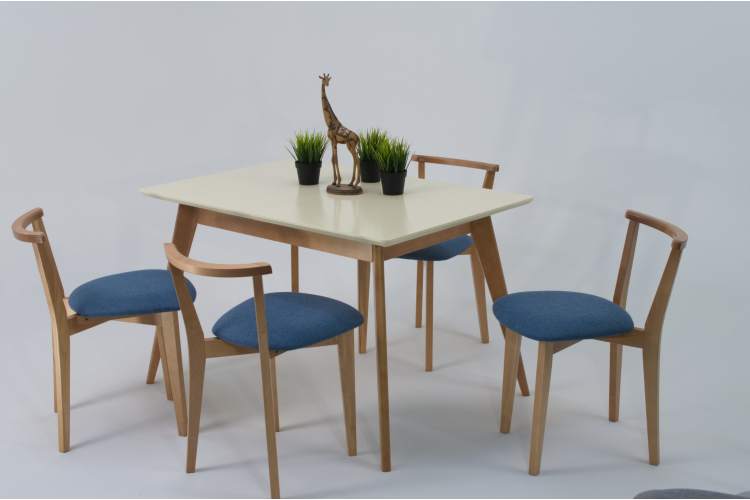 Стол Сканди 120 натур/слоновая кость со стульями Франк натур рогожка синий-4