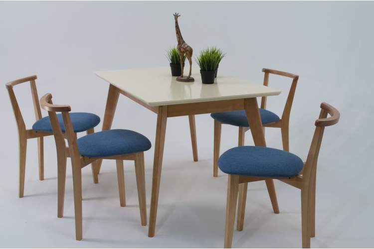 Стол Сканди 120 натур/слоновая кость со стульями Франк натур рогожка синий-6