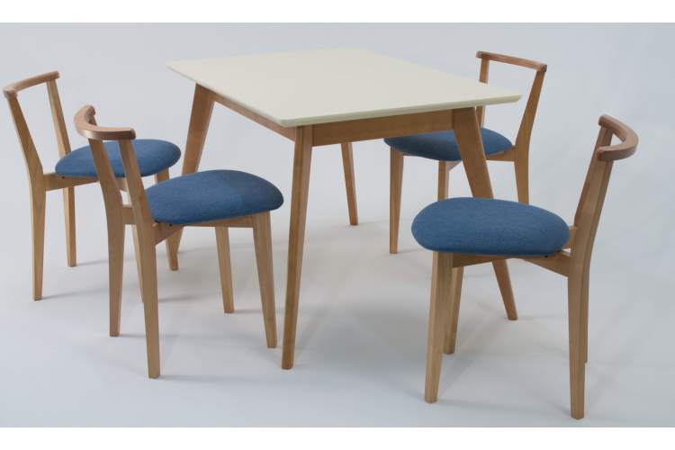 Стол Сканди 120 натур/слоновая кость со стульями Франк натур рогожка синий-7