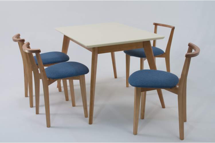 Стол Сканди 120 натур/слоновая кость со стульями Франк натур рогожка синий-5