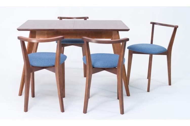 Стол Сканди 120 орех со стульями Франк Орех рогожка синий-3