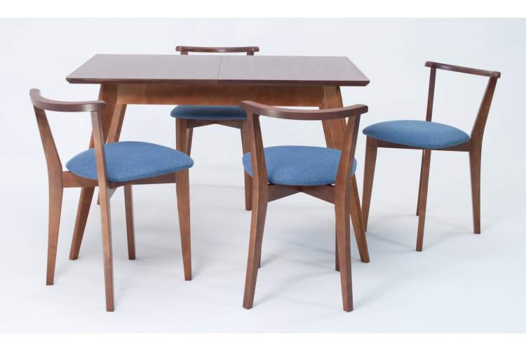 Стол Сканди 120 орех со стульями Франк Орех рогожка синий-1