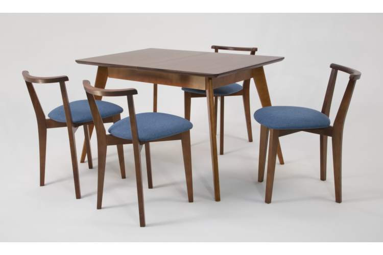 Стол Сканди 120 орех со стульями Франк Орех рогожка синий-2