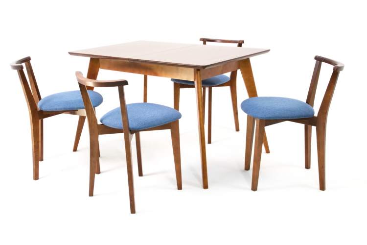 Стол Сканди 120 орех со стульями Франк Орех рогожка синий