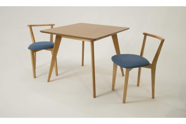 Стол Сканди М 100 натур со стульями Франк натур рогожка синий-1