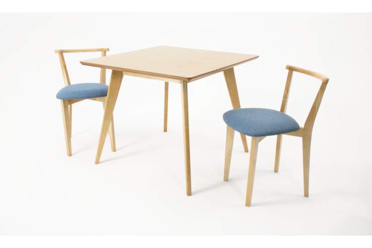 Стол Сканди М 100 натур со стульями Франк натур рогожка синий