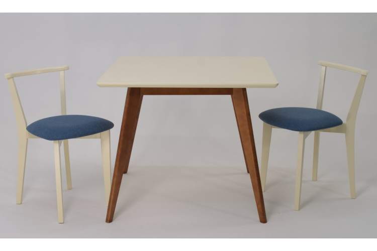 Стол Сканди М 90 орех/слоновая кость со стульями Франк слоновая кость рогожка синий-2