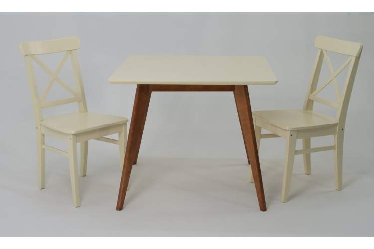 Стол Сканди М 100 орех/слоновая кость со стульями Ингольф слоновая кость-2