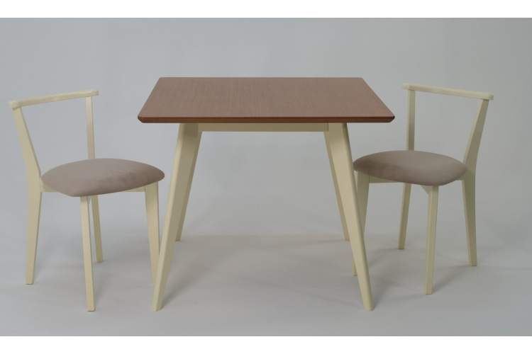 Стол Сканди М 100 слоновая кость/натур со стульями Франк слоновая кость велюр бежевый-2