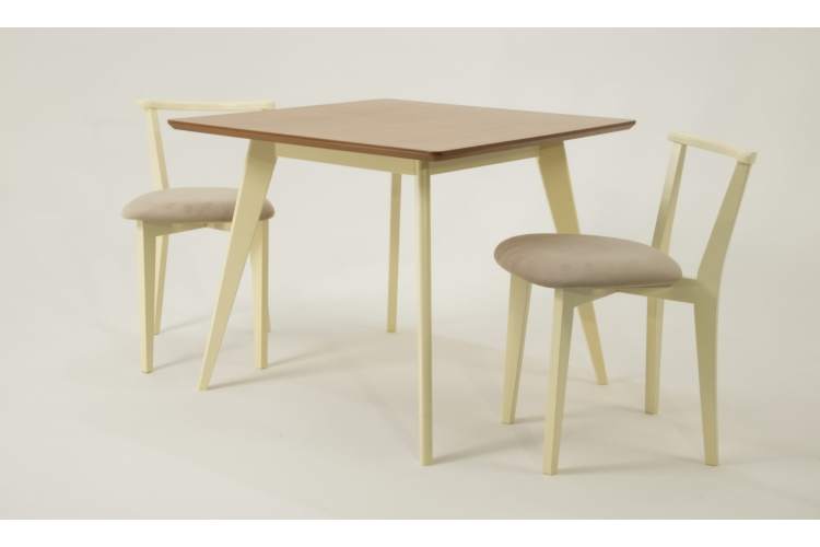 Стол Сканди М 100 слоновая кость/натур со стульями Франк слоновая кость велюр бежевый-1