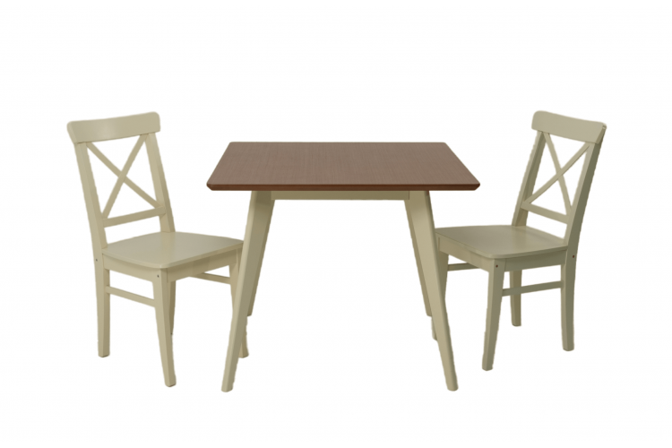 Стол Сканди М 90 слоновая кость/натур со стульями Ингольф слоновая кость